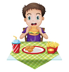 A fat boy eating Royalty Free Vector Image - VectorStock