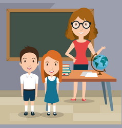 Woman teacher with students in the classroom Vector Image