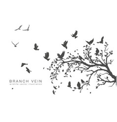 Flock Of Flying Birds On Tree Branch Tree Vector Image