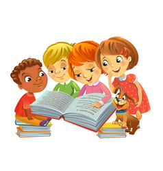 Cute children reading books Royalty Free Vector Image