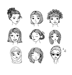 Different faces hand drawing isolated objects Vector Image