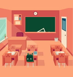 empty classroom interior with blackboard and desks vector image