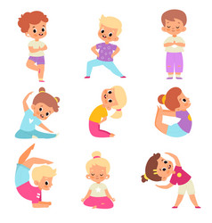 Kids yoga childish gymnastic poses stretch Vector Image