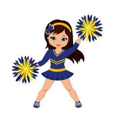 Cheerleader in blue yellow uniform with pom pom Vector Image