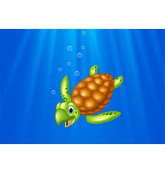 Cartoon turtle hides in its shell Royalty Free Vector Image