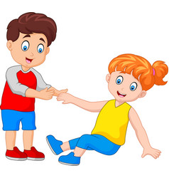 Boy helping a girl stand up Royalty Free Vector Image