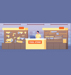 Tools store hardware construction shop interior Vector Image