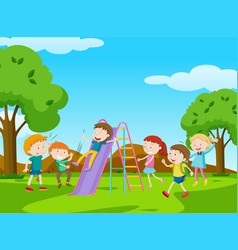 Children playing seesaw in the park Royalty Free Vector