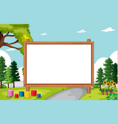 Blank wooden frame in nature park scene Royalty Free Vector