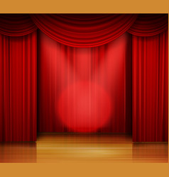 Empty stage with red curtain and spotlight Vector Image