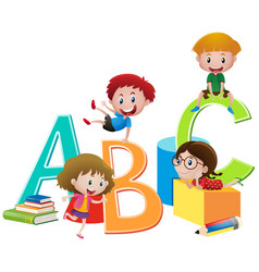 Children with english alphabets blocks Royalty Free Vector