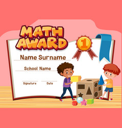 Certificate template for math award with children Vector Image