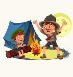 Cartoon scouting children mentor guides outdoor Vector Image