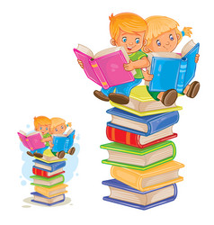 Little boy is sitting on a pile of books and Vector Image