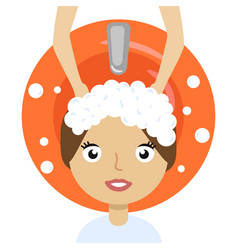 Girl washing her hair portrait flat cartoon simple