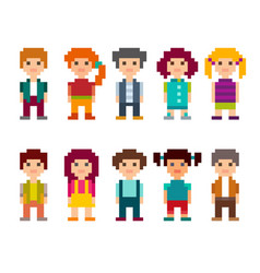 Colorful collection of pixel art female characters