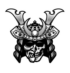 Samurai skull warrior helmet in black and white Vector Image