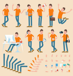 Set flat design man character animation poses Vector Image