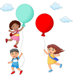 Happy kids holding balloon and running Royalty Free Vector