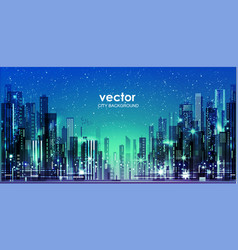 City Skyline Night Cityscape With Illuminated Vector Image