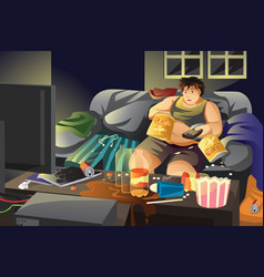 Cartoon fat or overweight man sitting on Vector Image