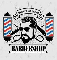 Barbershop logo with barber pole in vintage style Vector Image