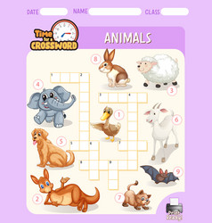 Crossword puzzle game template about animals Vector Image