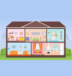 Room Interiors In Flat Design Cartoon House Vector Image