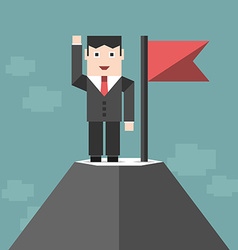 Cartoon of businessman standing with flag on top Vector Image