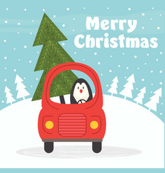 Merry christmas gold card with car Royalty Free Vector Image