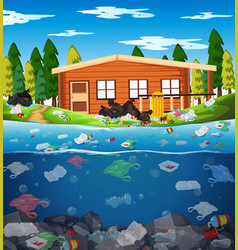 Water pollution with plastic bags in park Vector Image