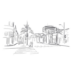 Palm beach sketch landscape line skyline Vector Image