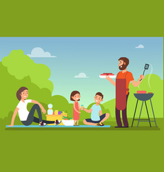 Family resting in park or garden dad grilling Vector Image