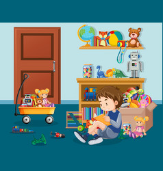 Scene with boy playing toys in room Royalty Free Vector