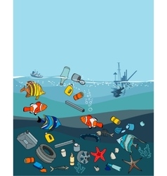 Water pollution in ocean garbagewaste Royalty Free Vector