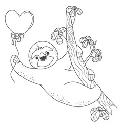 Joyful cute cartoon sloth hanging on a branch Vector Image