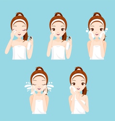 Girl cleaning and care her face set Royalty Free Vector