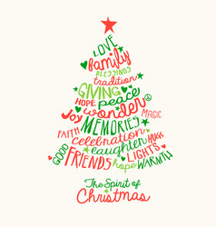 Handwritten christmas card word cloud tree design Vector Image