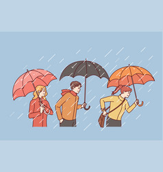 Cartoon happy little boy holding an umbrella Vector Image