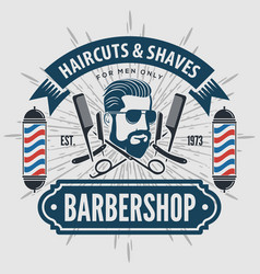 Barbershop logo with barber pole in vintage style Vector Image