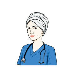 Beautiful hijab nurse wearing healthy mask Vector Image