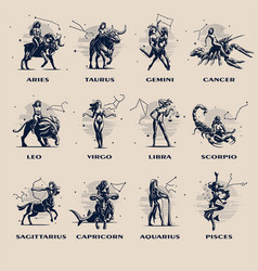 Horoscope all zodiac animals in constellation Vector Image