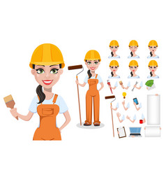 Builder man and woman in uniform Royalty Free Vector Image