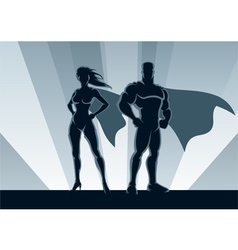 Silhouette man and women superhero with sunlight Vector Image