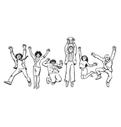 Business Team Jumping For Joy Holding Up Winning Vector Image