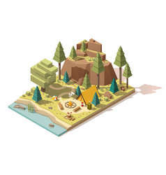 Isometric low poly campsite Royalty Free Vector Image