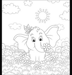 Little cheerful unicorn on a flower field Vector Image