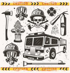 Firefighter department set specialized fire Vector Image