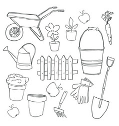 Gardening elements outline Royalty Free Vector Image