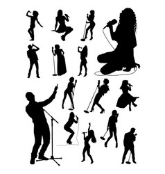 Black silhouettes of man woman singing together Vector Image